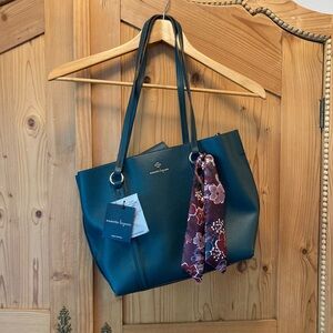 Teal Nanette Lenore Tote Bag with Floral Scarf NWT